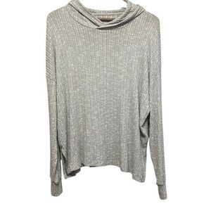 American Eagle Gray Ribbed Knit Cowl Neck Long Sleeve Pullover Top